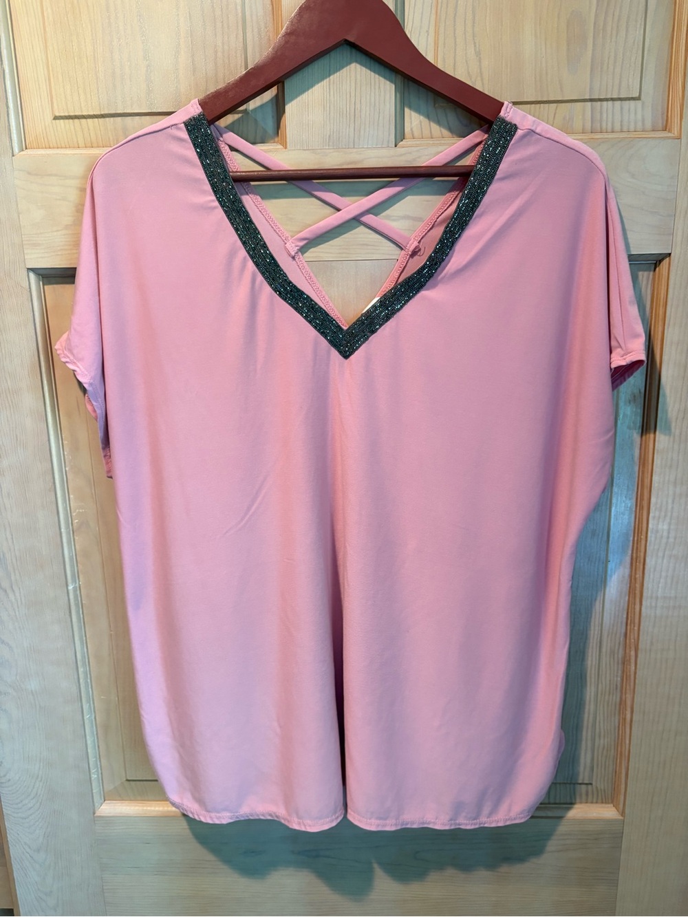 Light Pink Sparkly V-Neck Strappy Women's Top Sz. 1X